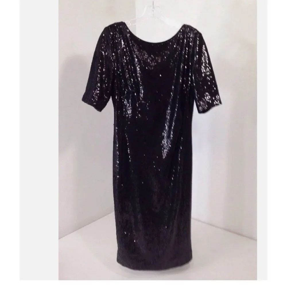 Boden Womens Dress UK 20R US 16 R Shift Black Sequin Belted Short Sleeve WW172